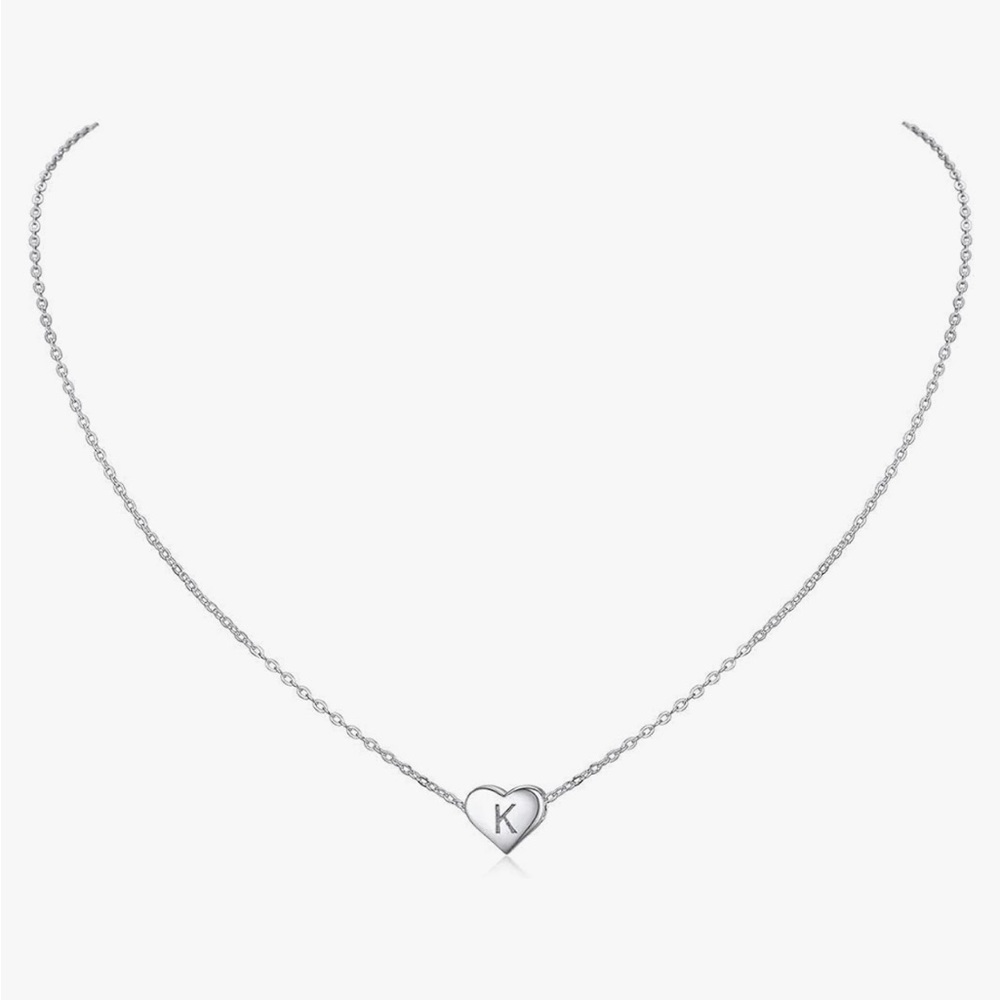 925 Silver Heart Initial dainty Necklace